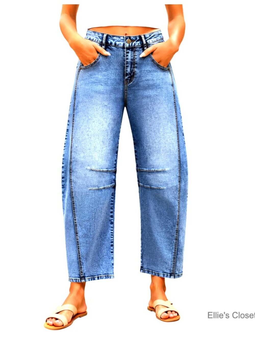 High Waisted Wide Leg Barrel Jeans with Stretchy Cotton Blend Fabric